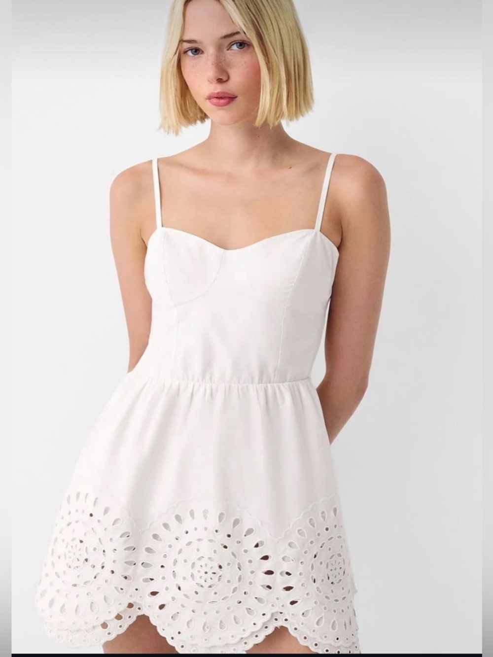 Bershka White Eyelet Tie-Back Mini Dress - Picture 3 of 7